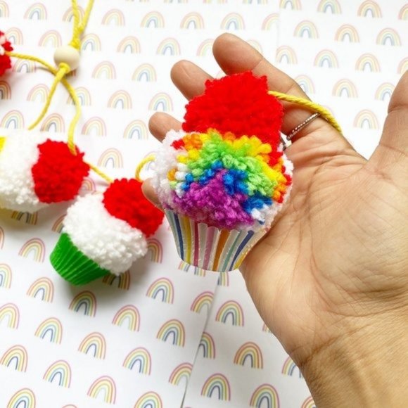 Rainbow Pride Mini Cupcake Pom Pom Garland Decor - Picture 6 of 9